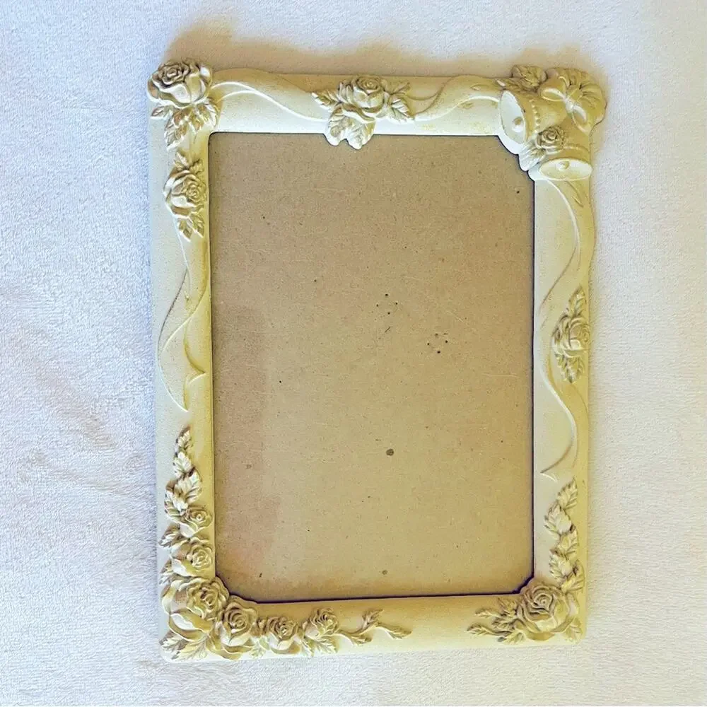 Vtg Retro Photo Picture Frame Wedding Anniversary Bridal Roses Easel Back